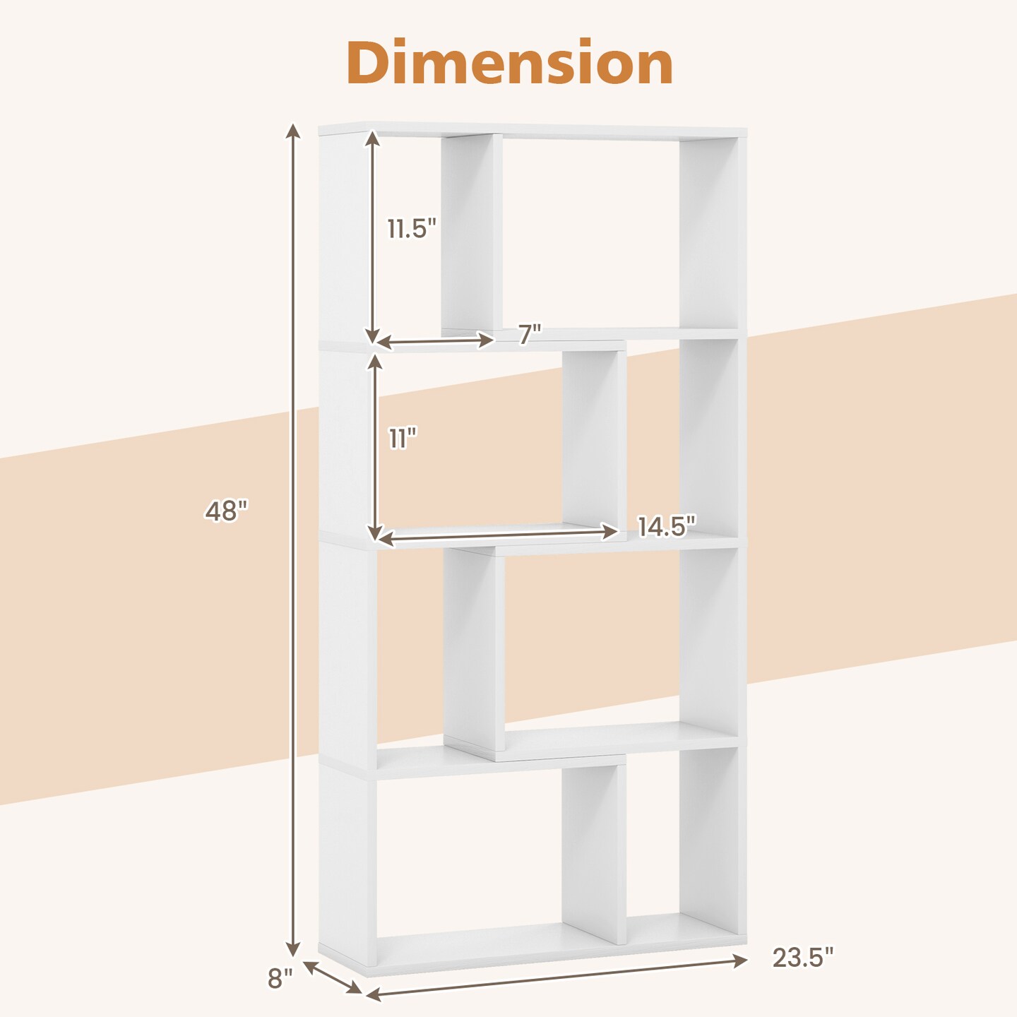 48 Inch 4-Tier Geometric Bookshelf with 8 Cubes for Living Room Bedroom