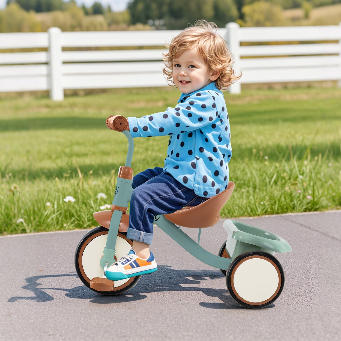 Metal Tricycle Kids Trike with Adjustable Seat and Storage Basket for Ages 3-5 Years