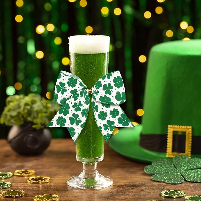 2 Rolls 2.5&#x22; &#xD7; 5 Yd St. Patrick&#x27;s Day Ribbon Irish Shamrock Wired Ribbon Glitter Green Ribbon for St. Patrick&#x27;s Wreath DIY Crafting Gifts Wrapping St. Patrick&#x27;s Party Decoration