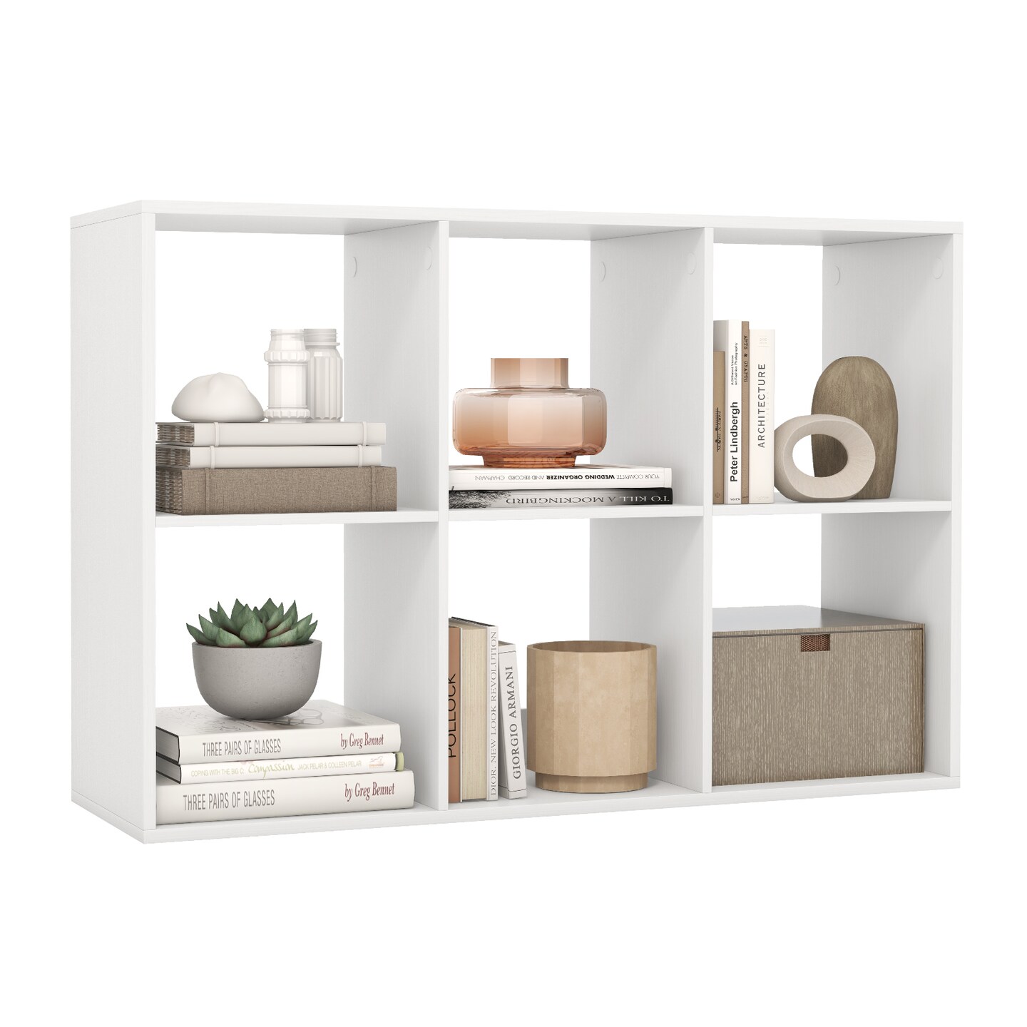 White 6 Storage Cube Bookshelf with Back Guardrail Perfect Addition for Any Room