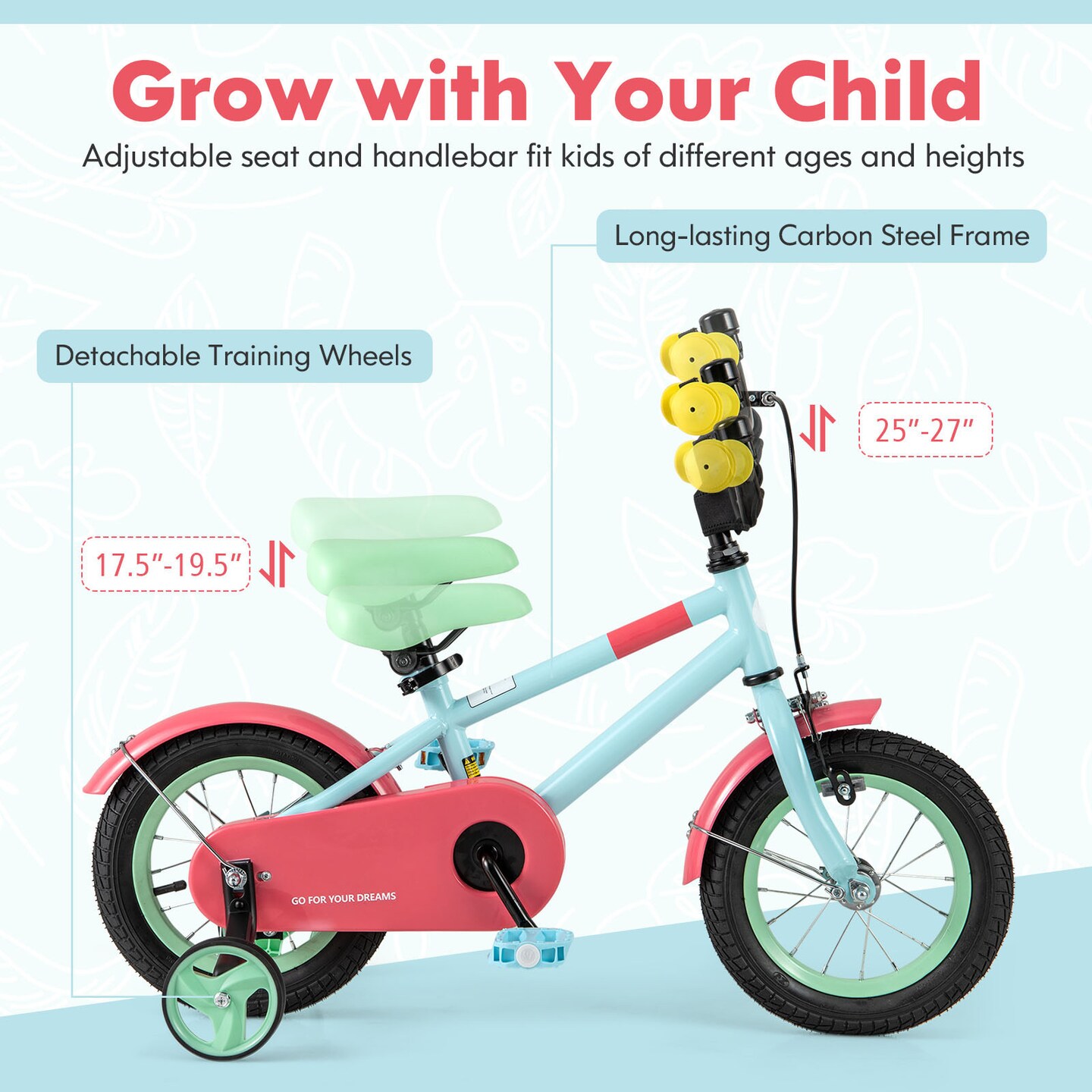 Blue Kids Bike with Adjustable Handlebar and Saddle