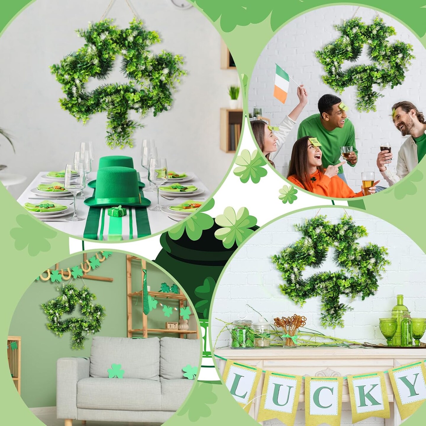 St Patricks Day Wreath for Front Door St Patricks Day Decorations 17 Inches Artificial Lucky Shamrock Door Wreath