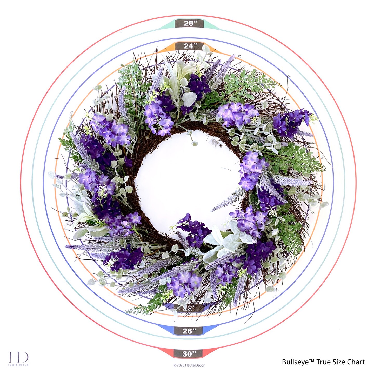 Haute Decor Mixed Lavender Floral 24-Inch Spring and Summer Wreath with Natural Grapevine
