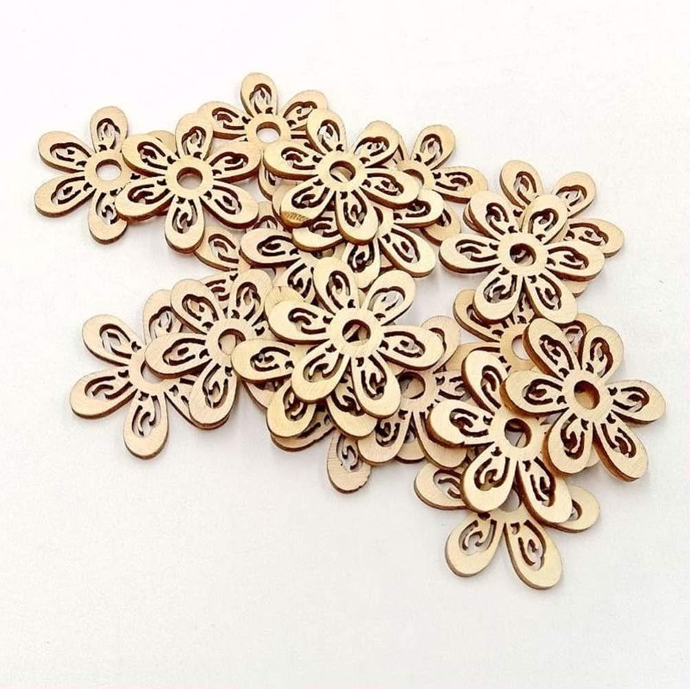 20 Pcs Flower Wood Shapes Craft Wooden Slices DIY Unfinished Wood Ornament for DIY Art Home Decoration