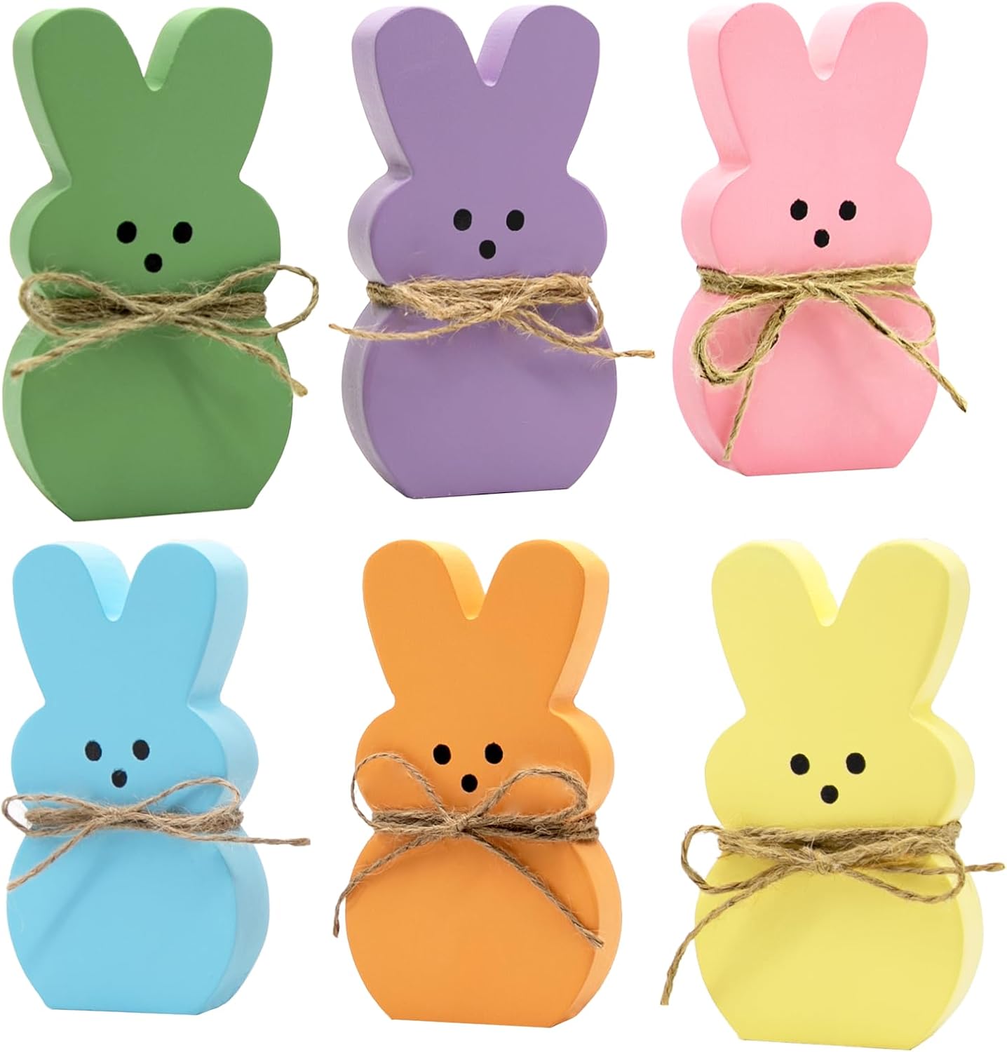 Easter Decorations - 6PCS Wood Bunny Peeps Easter Tiered Tray Decor Signs