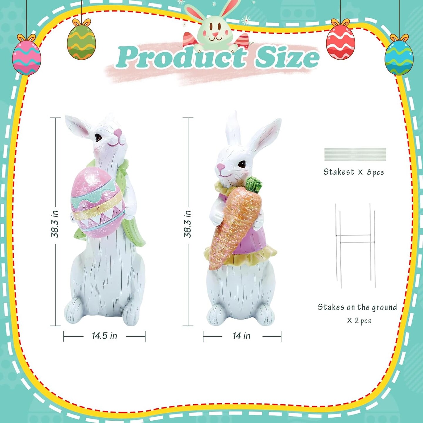 2 PCS Large Easter Decorations Outdoor Easter Yard Signs Easter Yard Decorations Outdoor with Metal Stakes