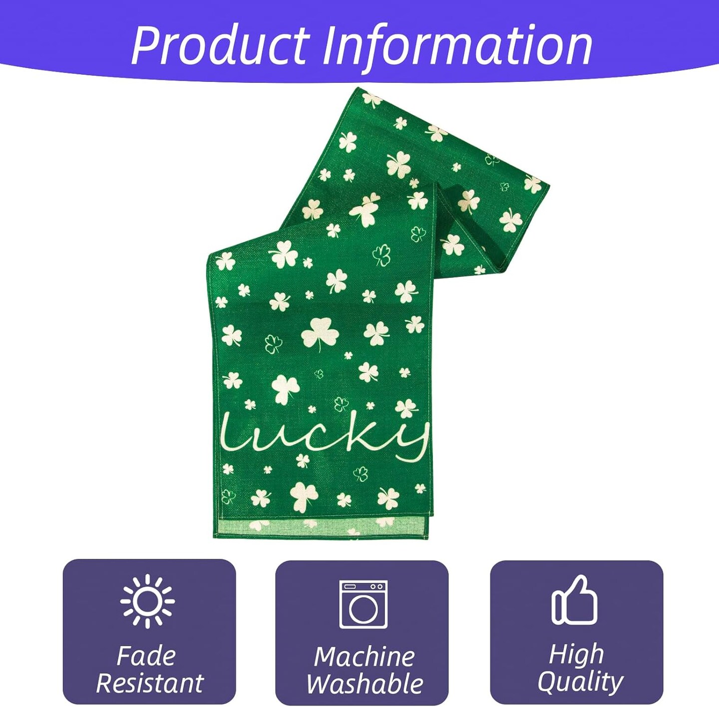 St Patrick&#x27;s Day Table Runner,Green Shamrock,Indoor Home Party Seasonal Kitchen