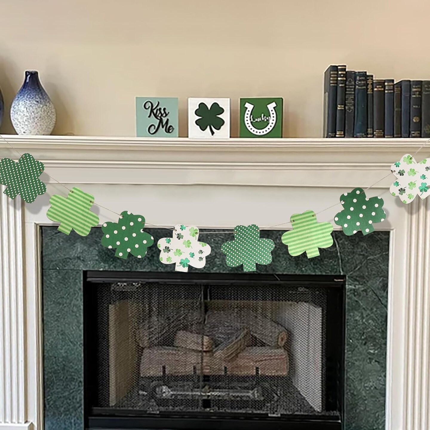 St Patricks Day Decorations-Wooden Shamrock Garland for St. Patrick&#x27;s Day Decor-Reusable