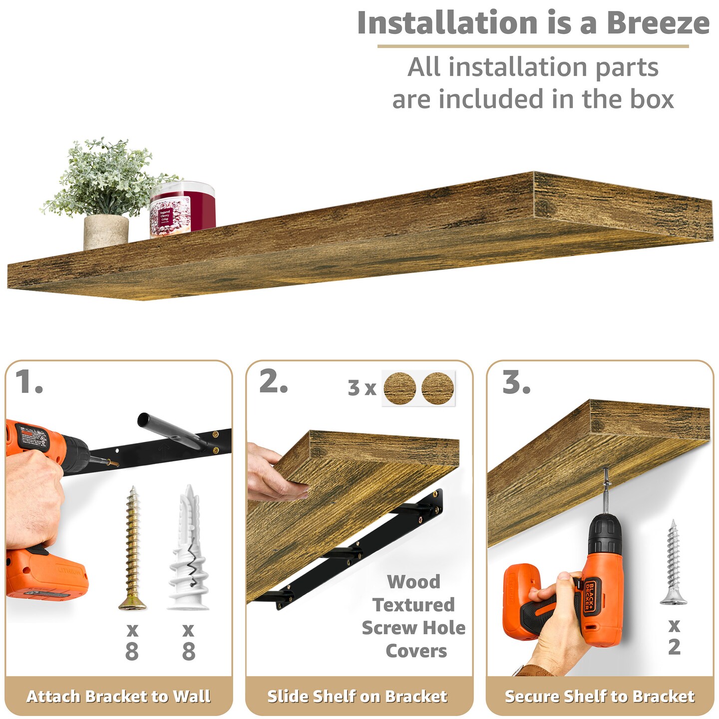 Sorbus Floating Shelves for Wall - 2 Extra Long Floating Shelves - 47 x 9.25 Inch Wall Mounted Floating Shelves for Wall