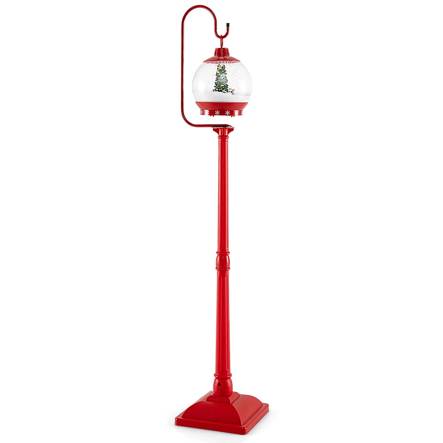 68 Inch Festive Musical Christmas Street Lamp Post with Snow Globe Lantern-Red