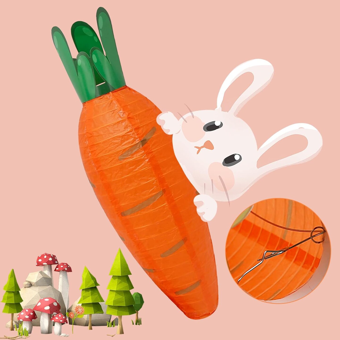 5 PCS Lanterns, Easter Carrot-shaped Paper Lanterns, Cartoon Paper Lantern, for Party, Classroom, Birthday, Home Decoration, for Easter Decoration