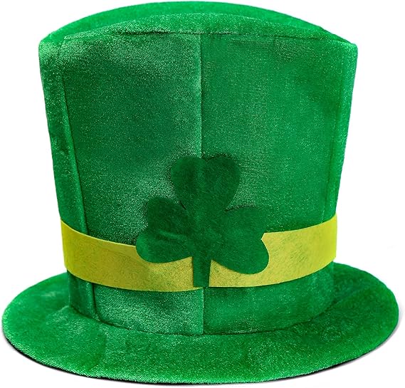 St. Patrick&#x27;s Day Velvet Green Shamrock Top Hat Green Stovepipe Hat for Party Supply