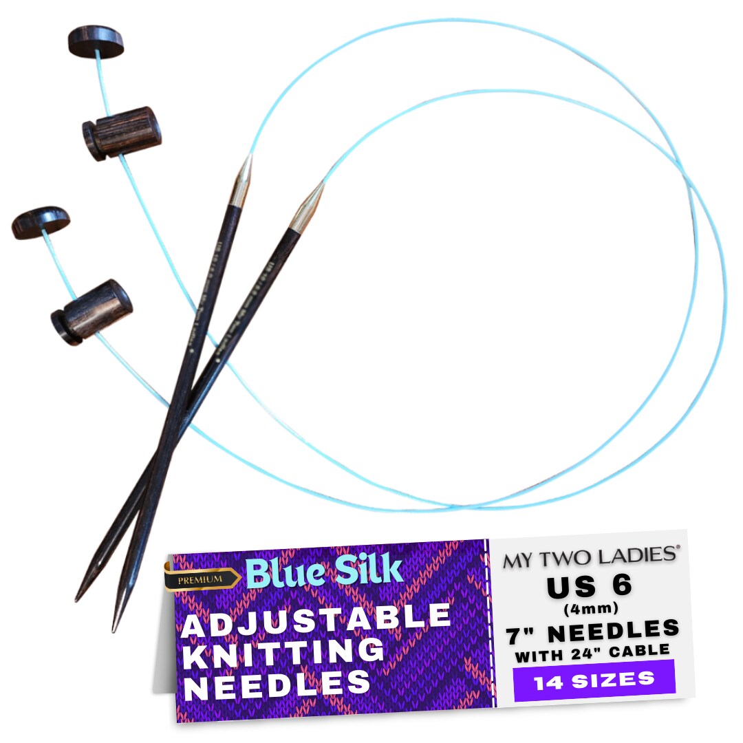 My Two Ladies | Blue Silk | Adjustable Ergonomic Knitting Needles | 14 sizes