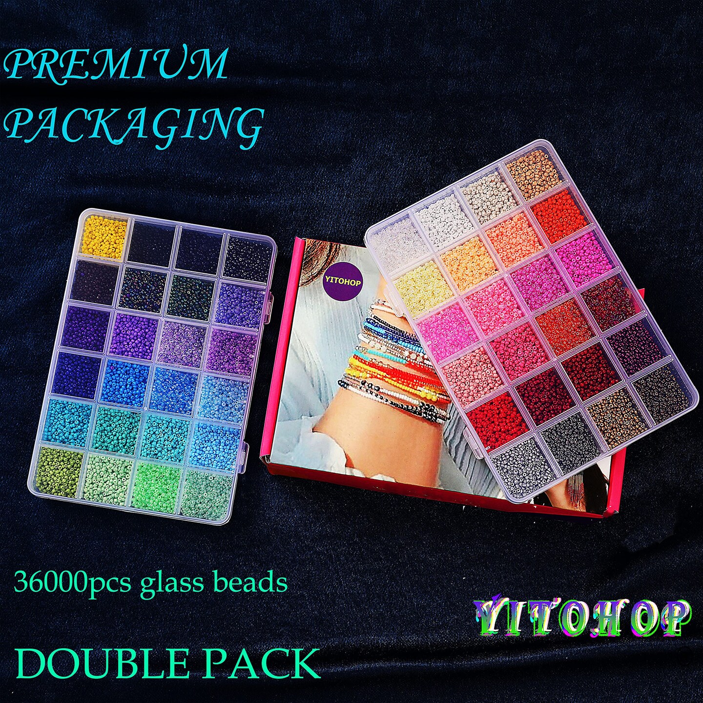 36000+pcs 2mm 48 Colors Glass Seed Beads for Bracelet Jewelry Making Kit, Beads Assortments Kit for Adults Girls Small Beads for Necklace Ring Making | Top Best Birthday Gifts