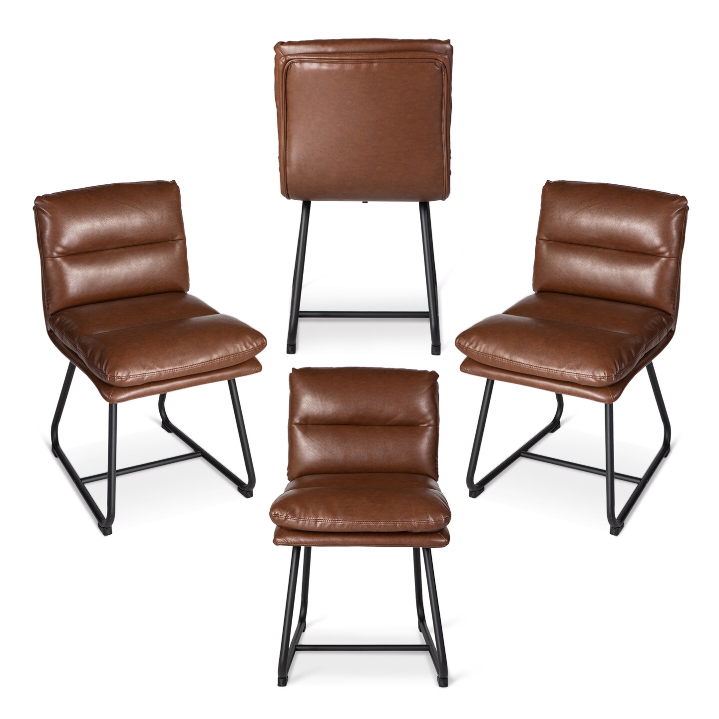 Set of 2/4 Mid-Century Modern Leatherette Solid Back Dining Chair with V-shaped Solidwood Legs