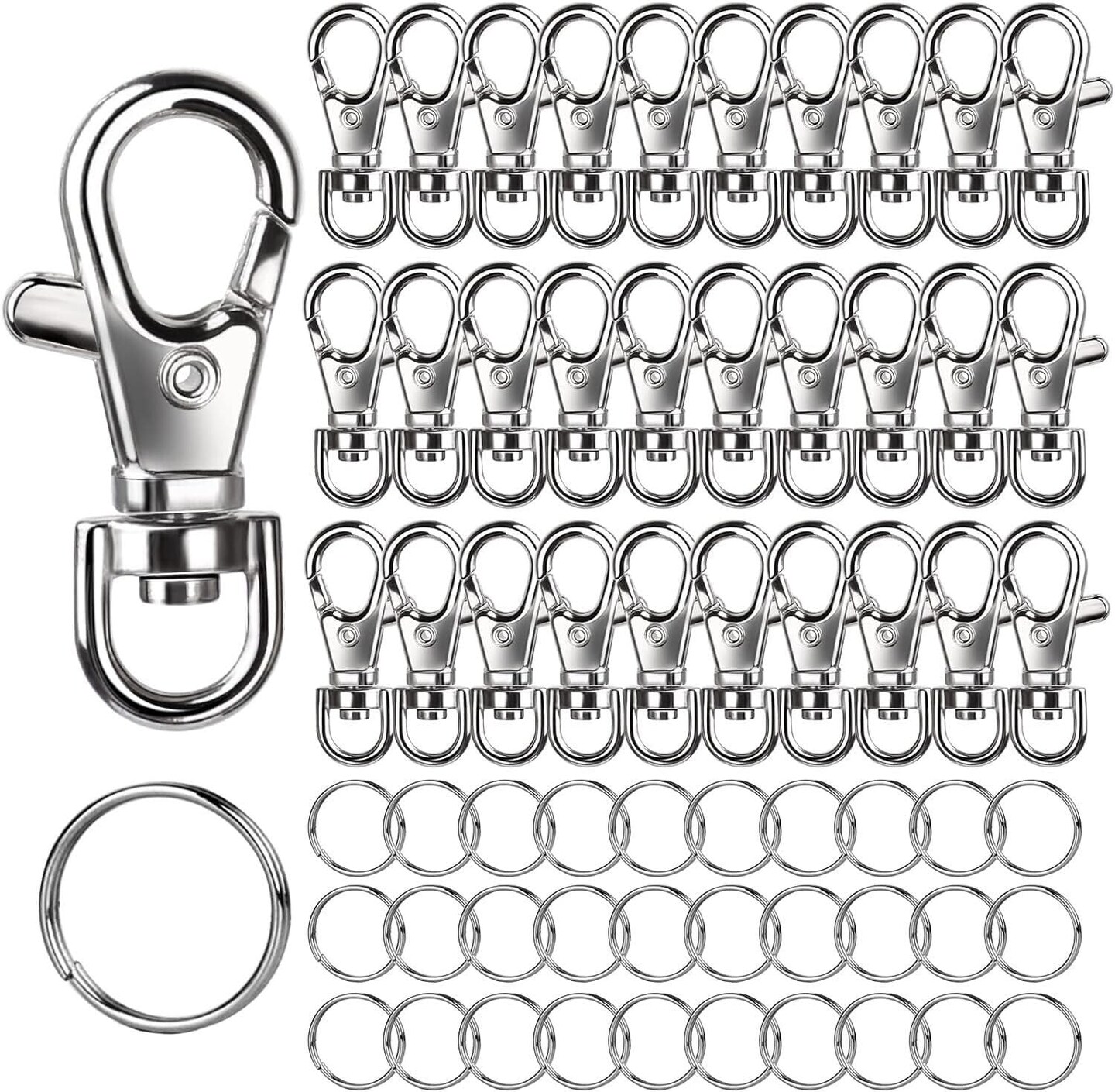 60PCS Metal Swivel Snap Hooks and Key Rings, 30PCS Small Lobster Claw Keychains Clasps and 30PCS Key Chain Ring for Keychain Clip, Key, Jewelry Making, Art Crafts, Silver