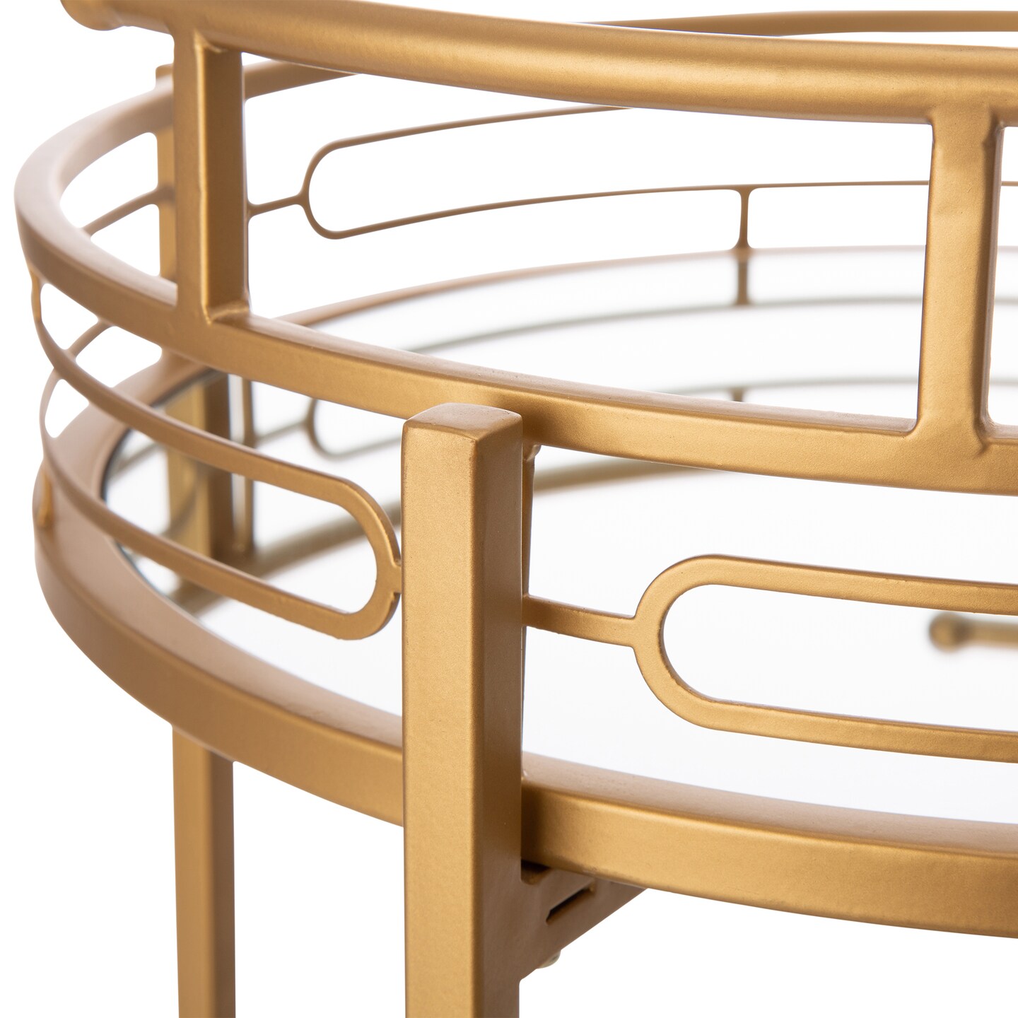 29.50&#x22;H Deluxe 2-Tier Metal Round Mirrored Bar Cart-Golden