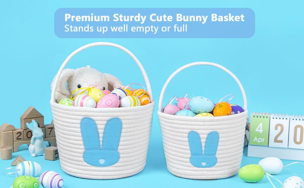 Empty Easter Basket,Easter Baskets for Kids,Girls,Boys,Toddler,Easter Bunny Baskets Easter Egg Hunt Bucket,Baby First Easter Basket,Cute Easter Gift Basket 9.05 x 7.08 x 7.87