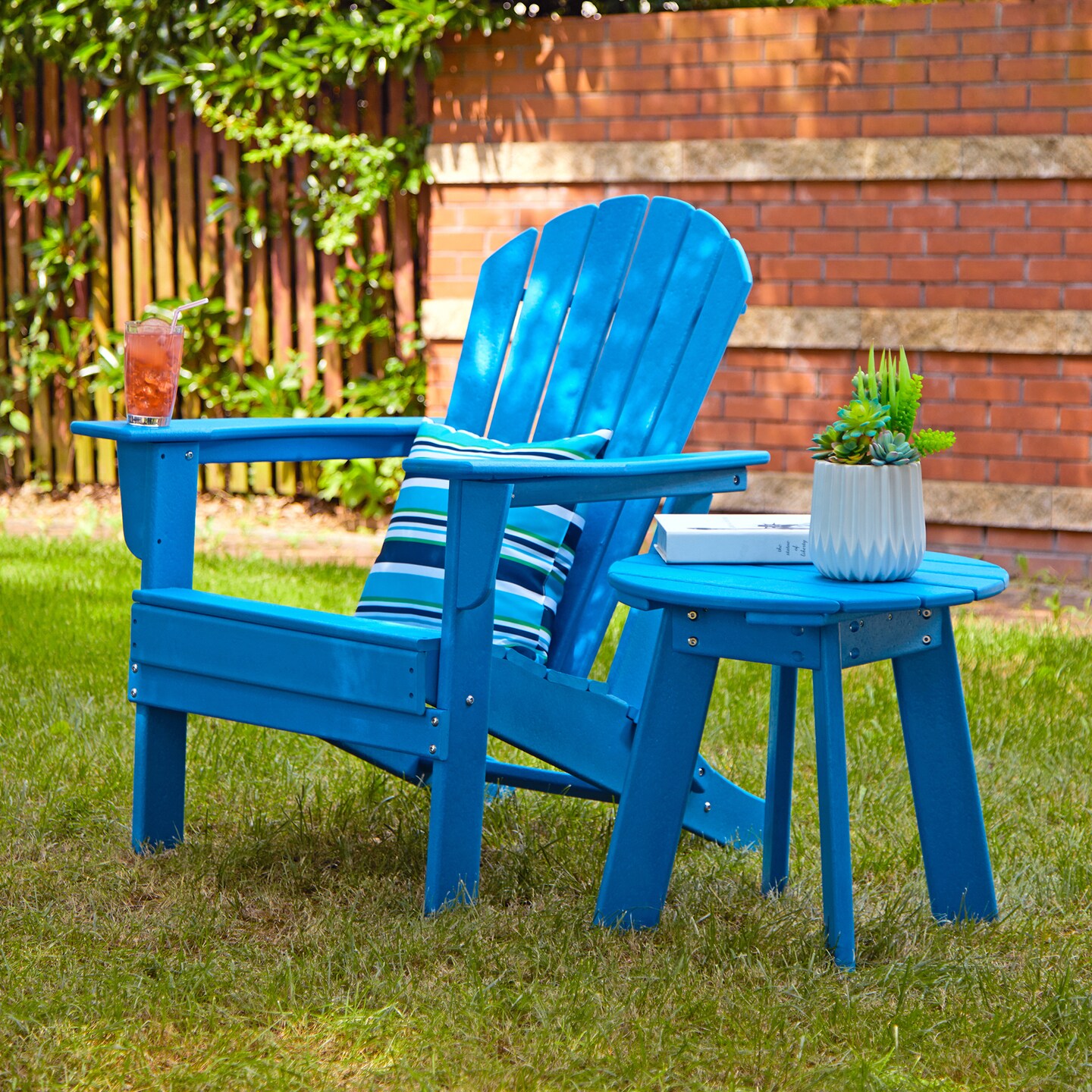 Pacific Blue HDPE Folding Adirondack Chair &#x26; Table Set