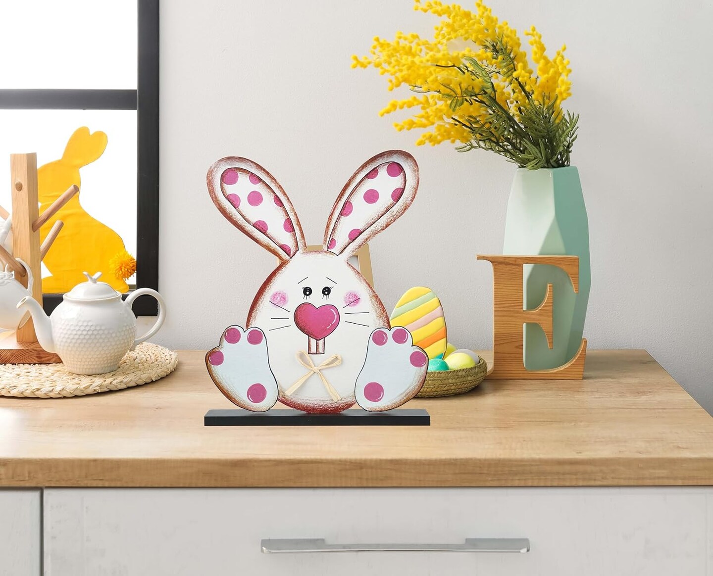 Easter Bunny Wooden Signs Easter Decorations for Home Farmhouse Cute Bunny Easter Decor Table Signs