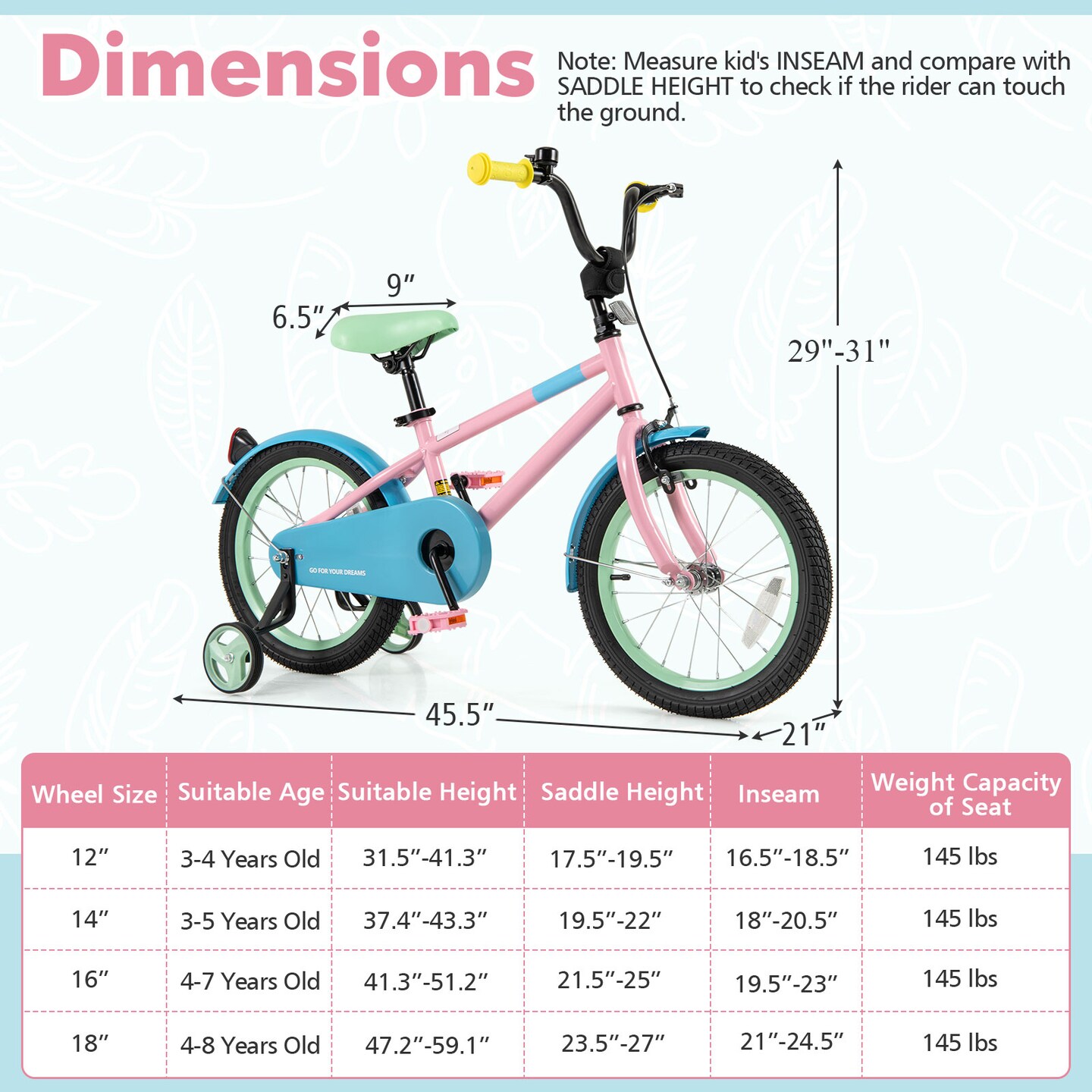 Pink Kids Bike with Adjustable Handlebar and Saddle for Comfortable Riding
