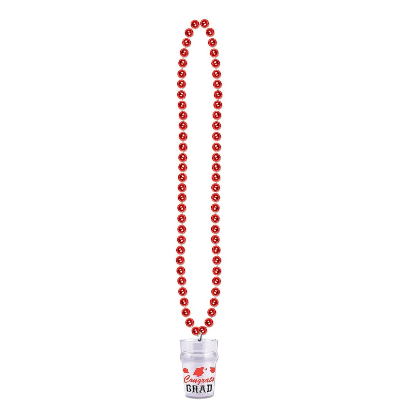 12 Pack Bulk Graduation Party Bead Necklaces with Grad Glass - red