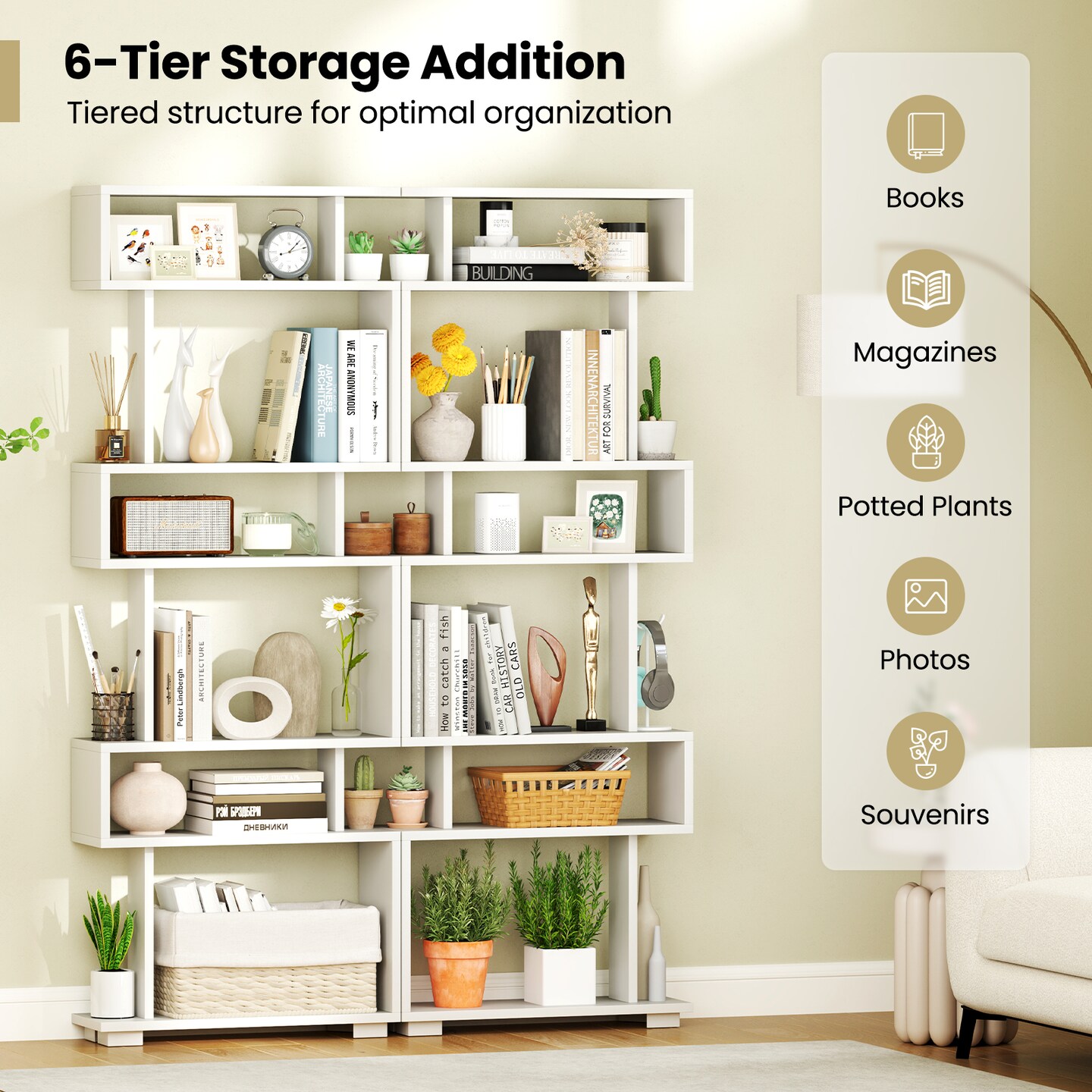 6-Tier Bookcase with Anti-Tipping Kit