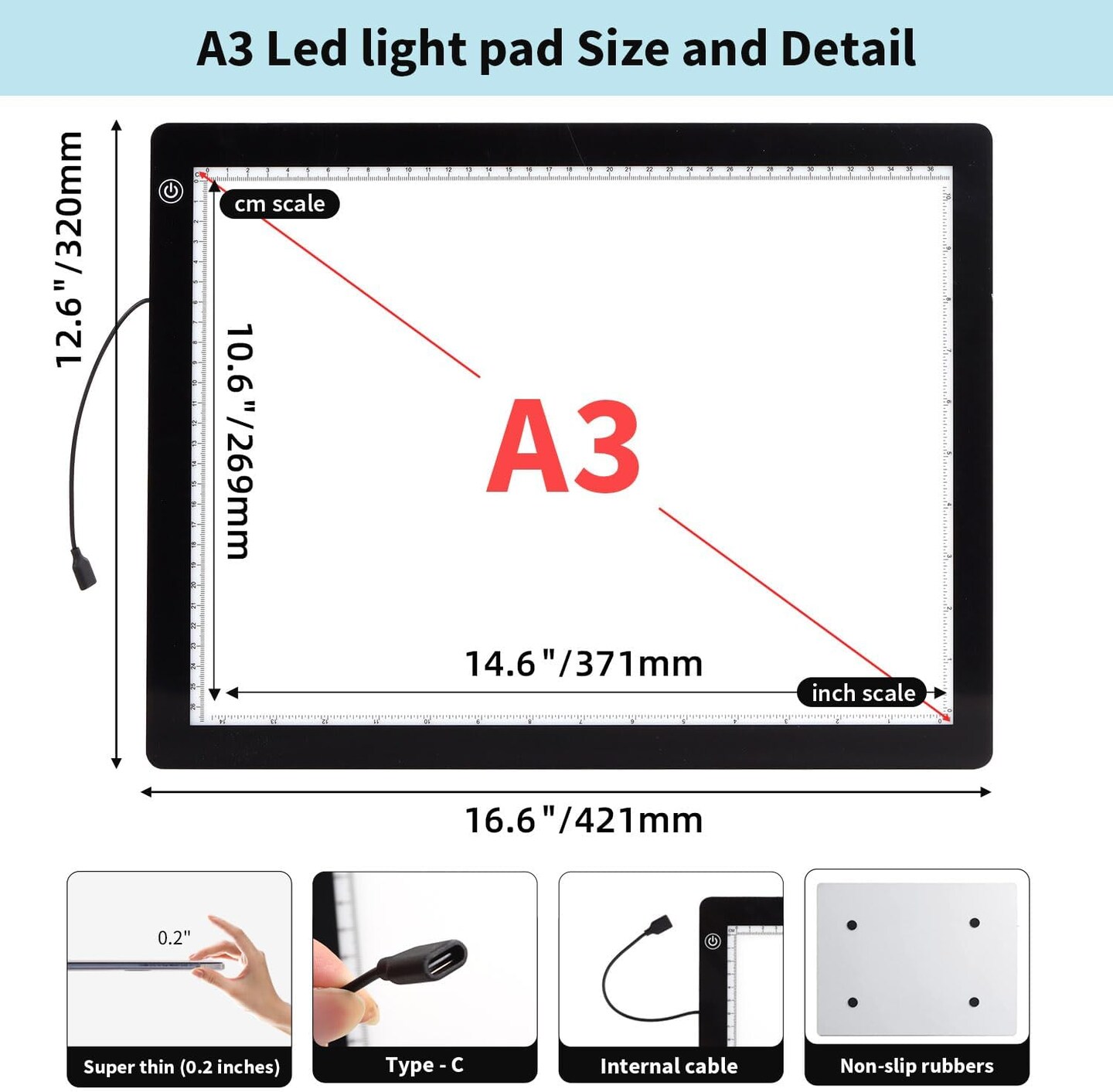 A3 Light Pad for Diamond Painting Kit,4800Lux Super Bright 5mm Ultra Thin Diamond Art Light Board with Stand and Clip