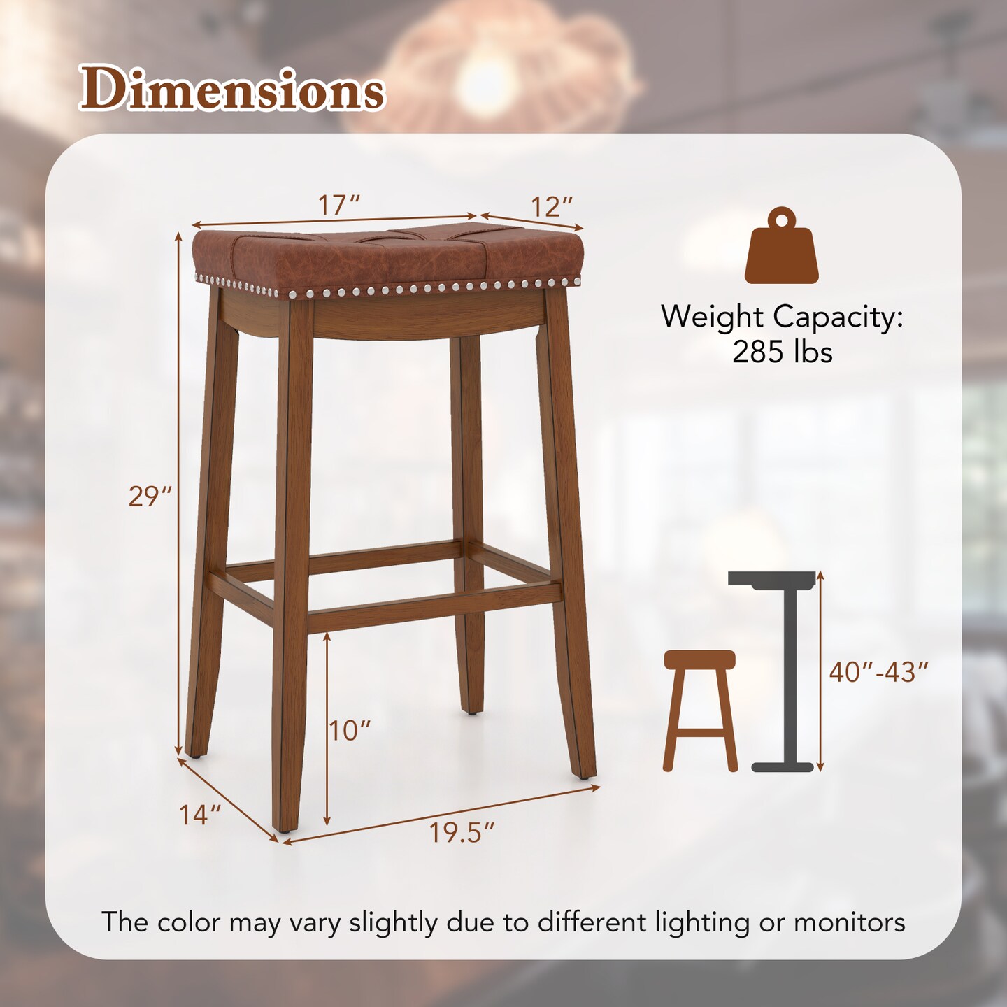 PU Leather Saddle Seat Bar Stools Set of 2, 25/29 Inch Upholstered Counter Height Chairs