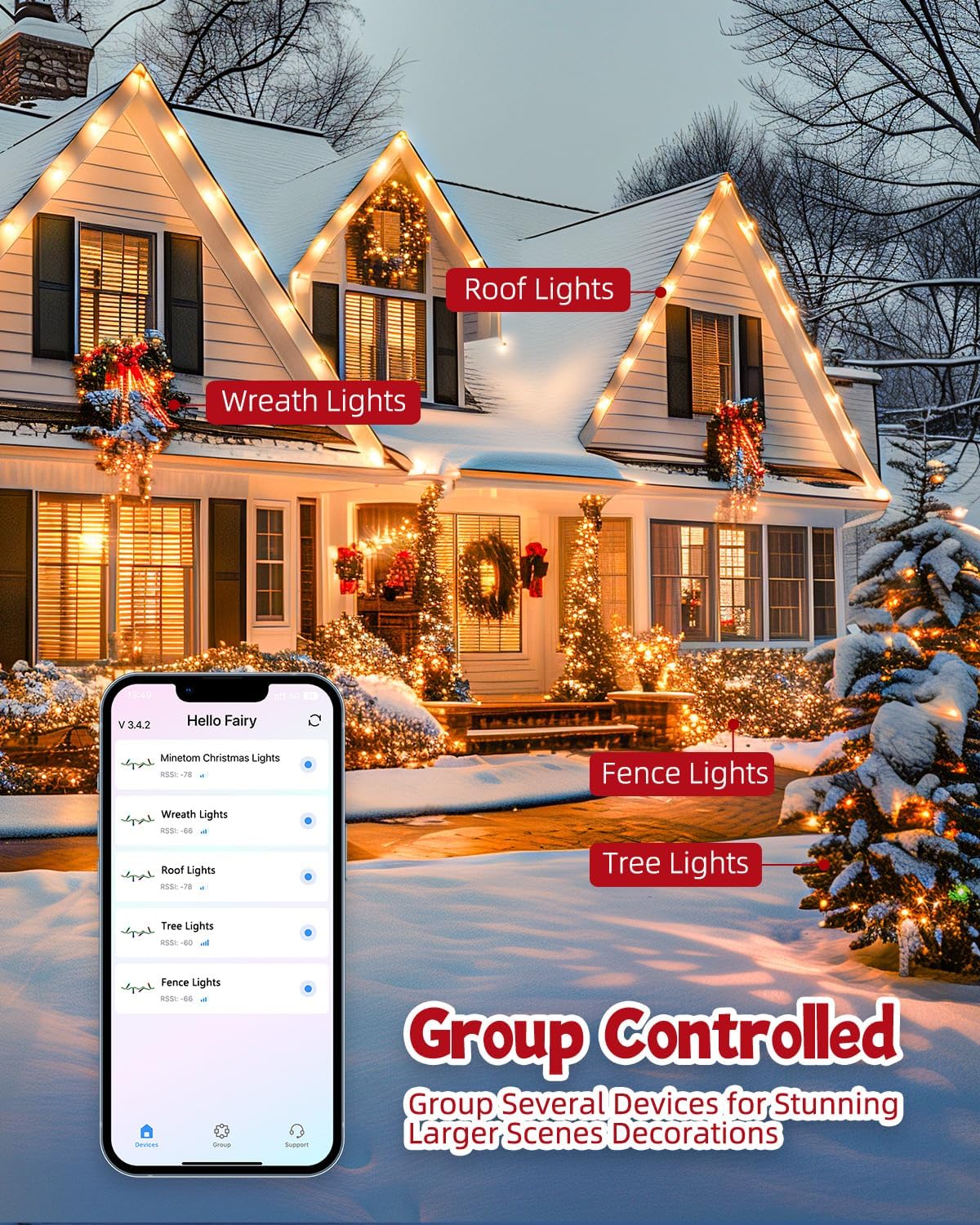 Color Changing Christmas Lights Outdoor, 66Ft 200 LED Smart RGB String Lights App Controlled, Dimmable Timer Twinkle Christmas Tree Lights, Xmas Tree Lights Plug in for Xmas Tree Party Decor