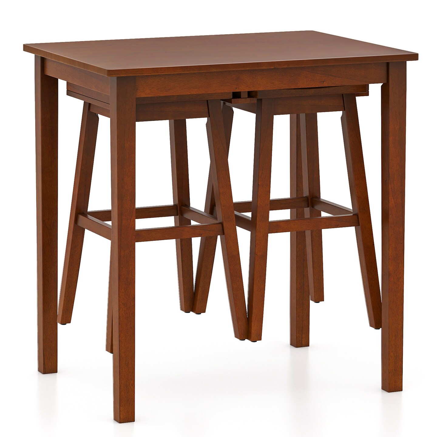3-Piece Bar Table Set with Pub Table and 2 Saddle Stools-Brown