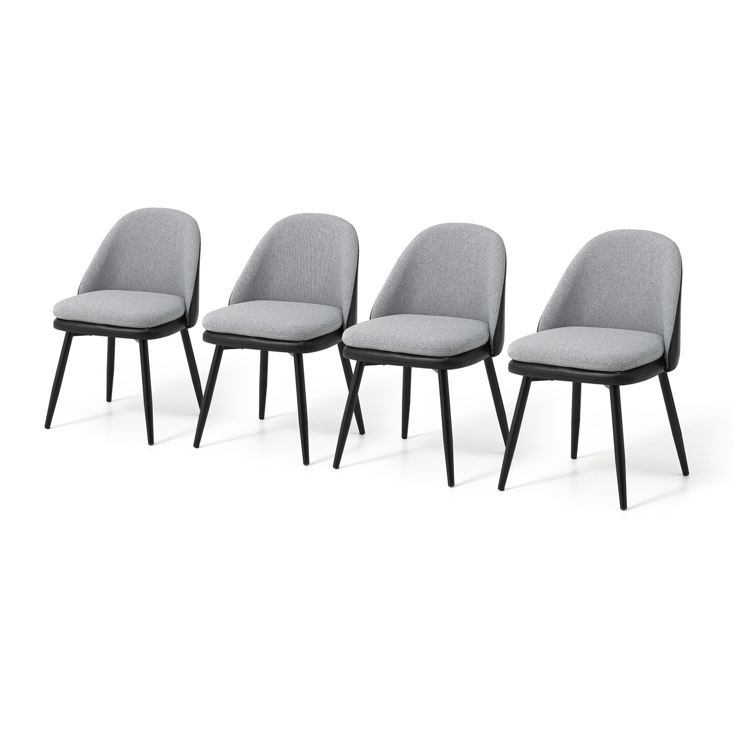 Set of 2/4 Modern Two-tone Color Dining Chair with Metal Black Tapered Legs - Black Leatherette Mixed Grey Fabric