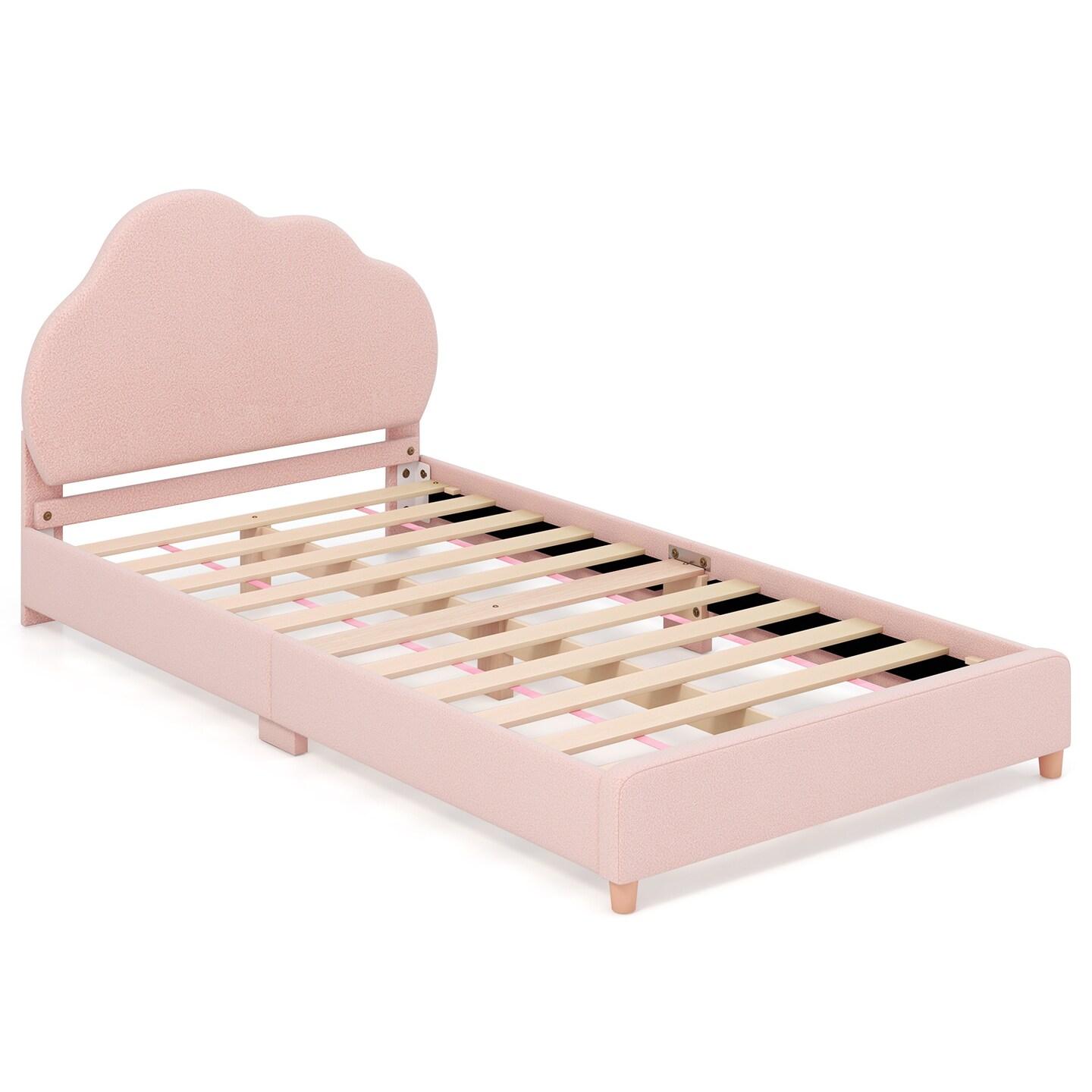 Velvet Kids Twin Bed with Adjustable Headboard Sturdy Wooden Frame and Soft Upholstery