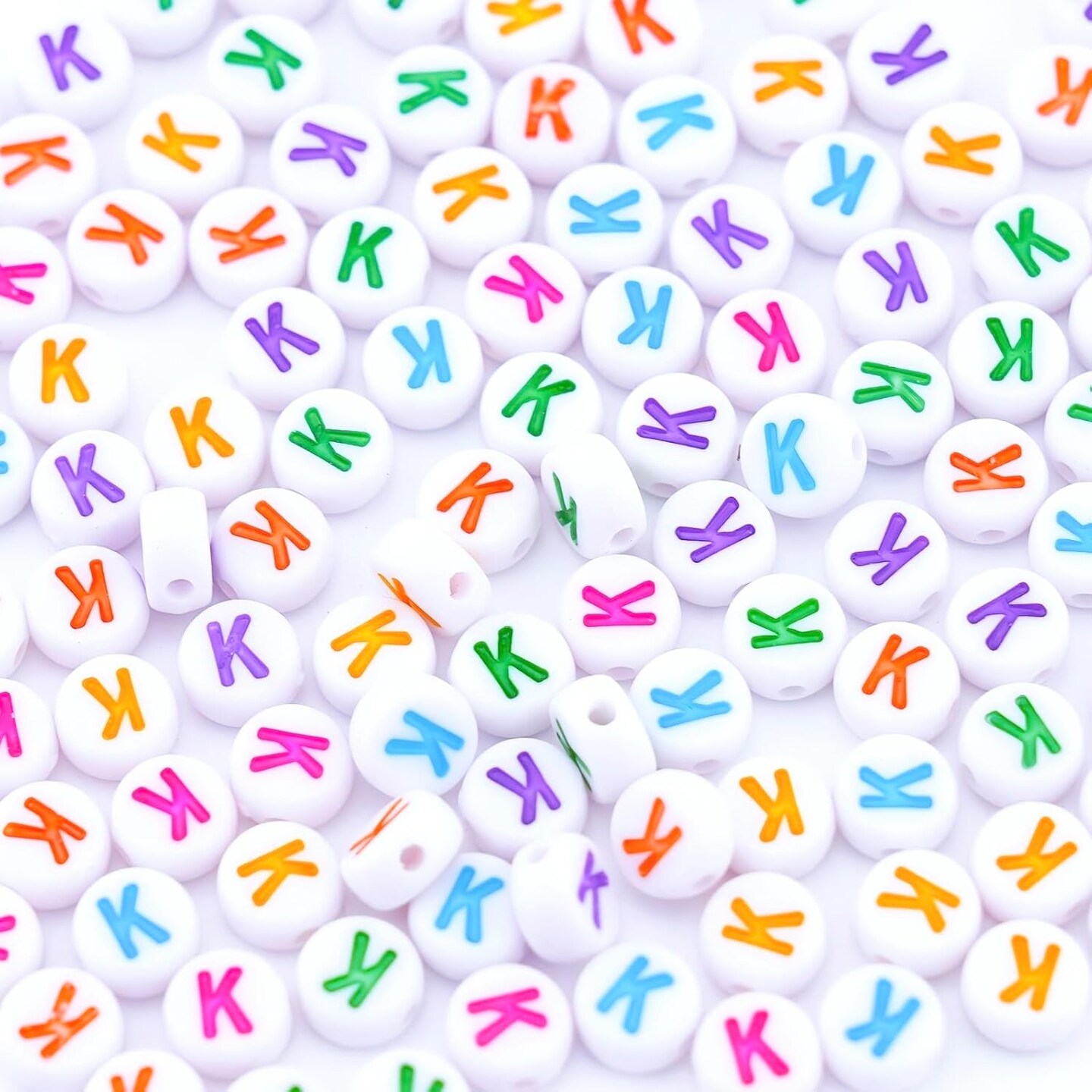 300Pcs Round Letter Beads K 4X7mm Single Small Letter Beads for Friendship Bracelets Making