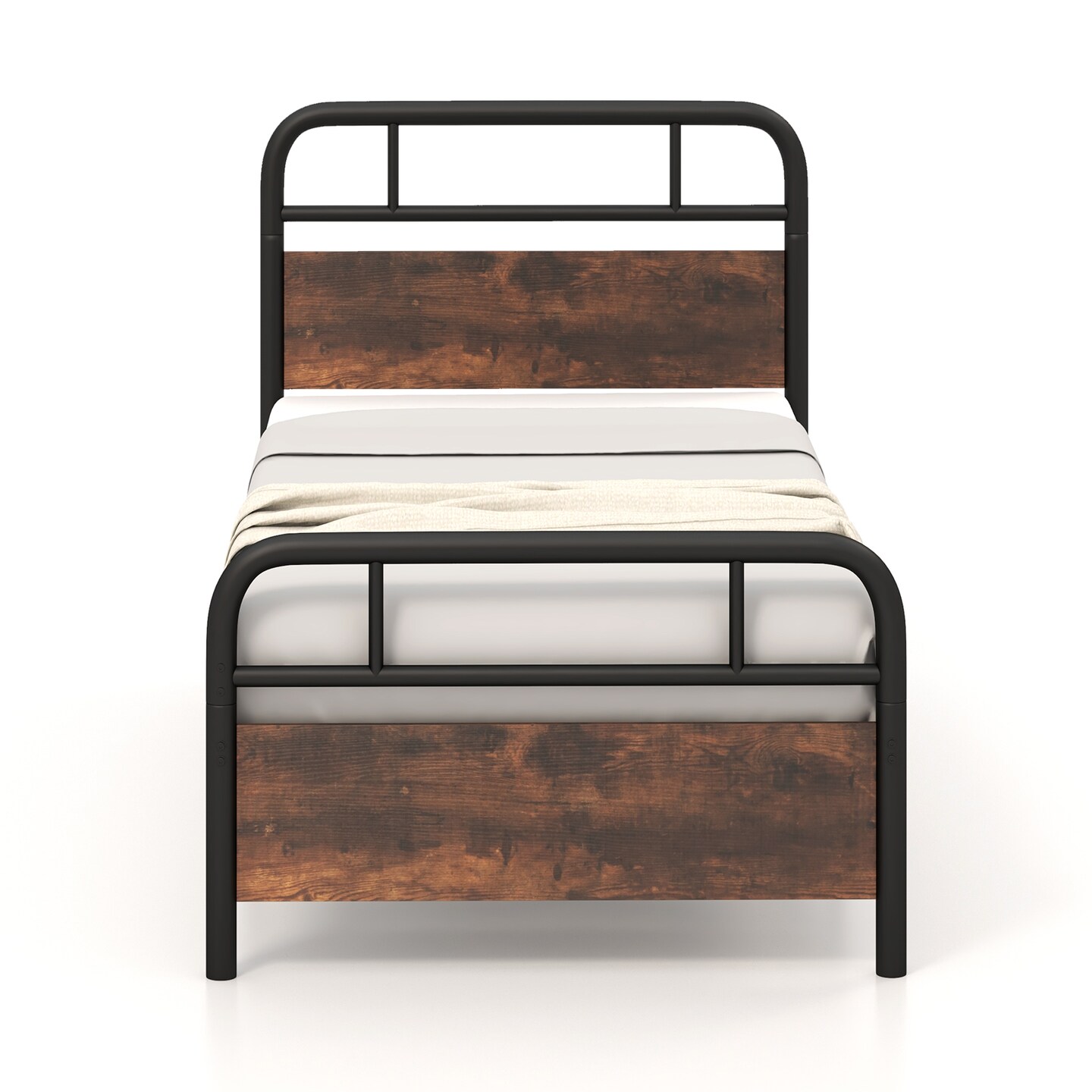 Industrial Metal Bed Frame with Headboard – Twin/Full/Queen Size, Sturdy Construction and Easy Assembly