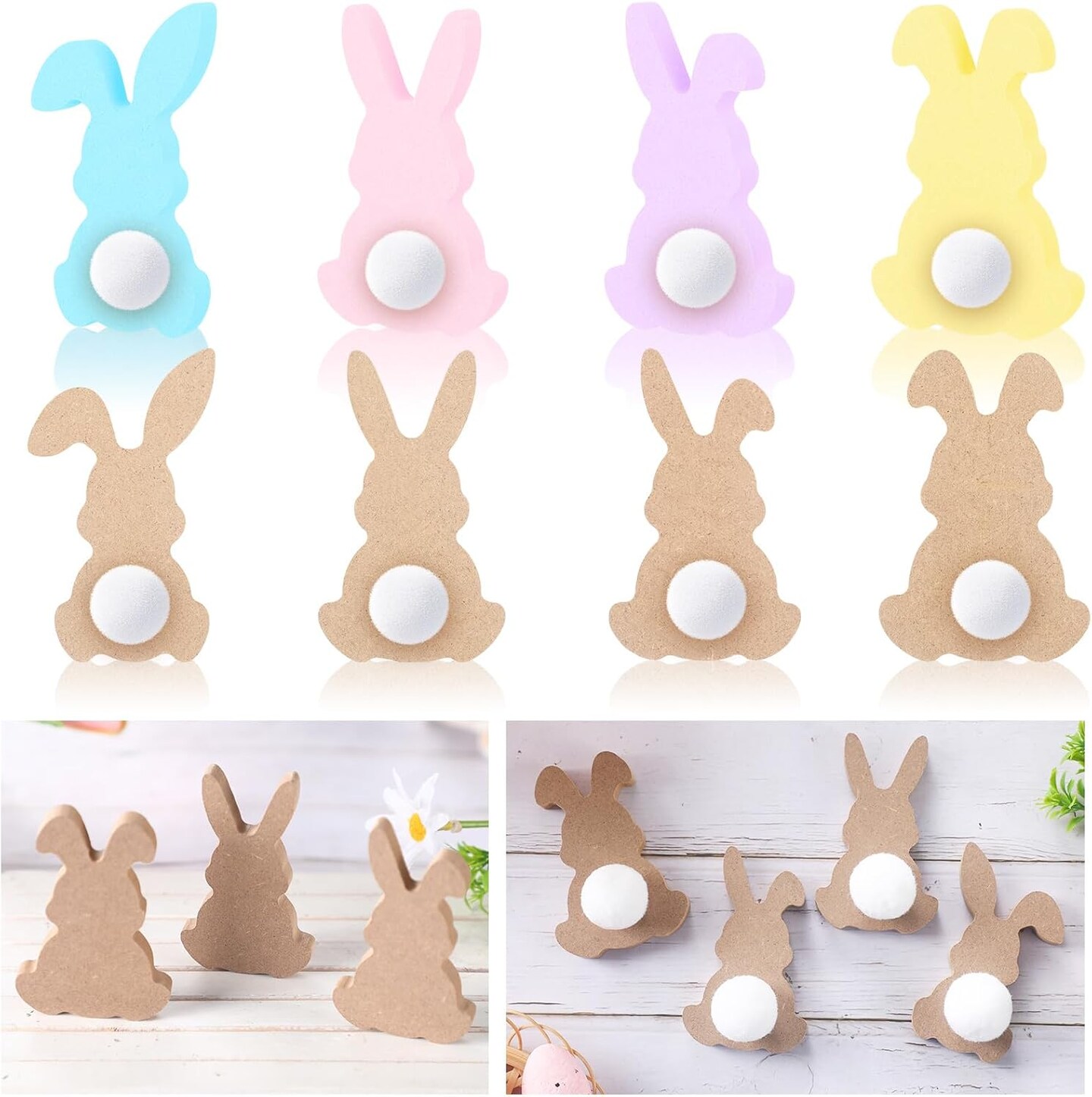 22 Pcs Easter Wooden Bunny Cutouts for Crafts, Unfinished Easter Wood Cutouts Bunny Table Sign