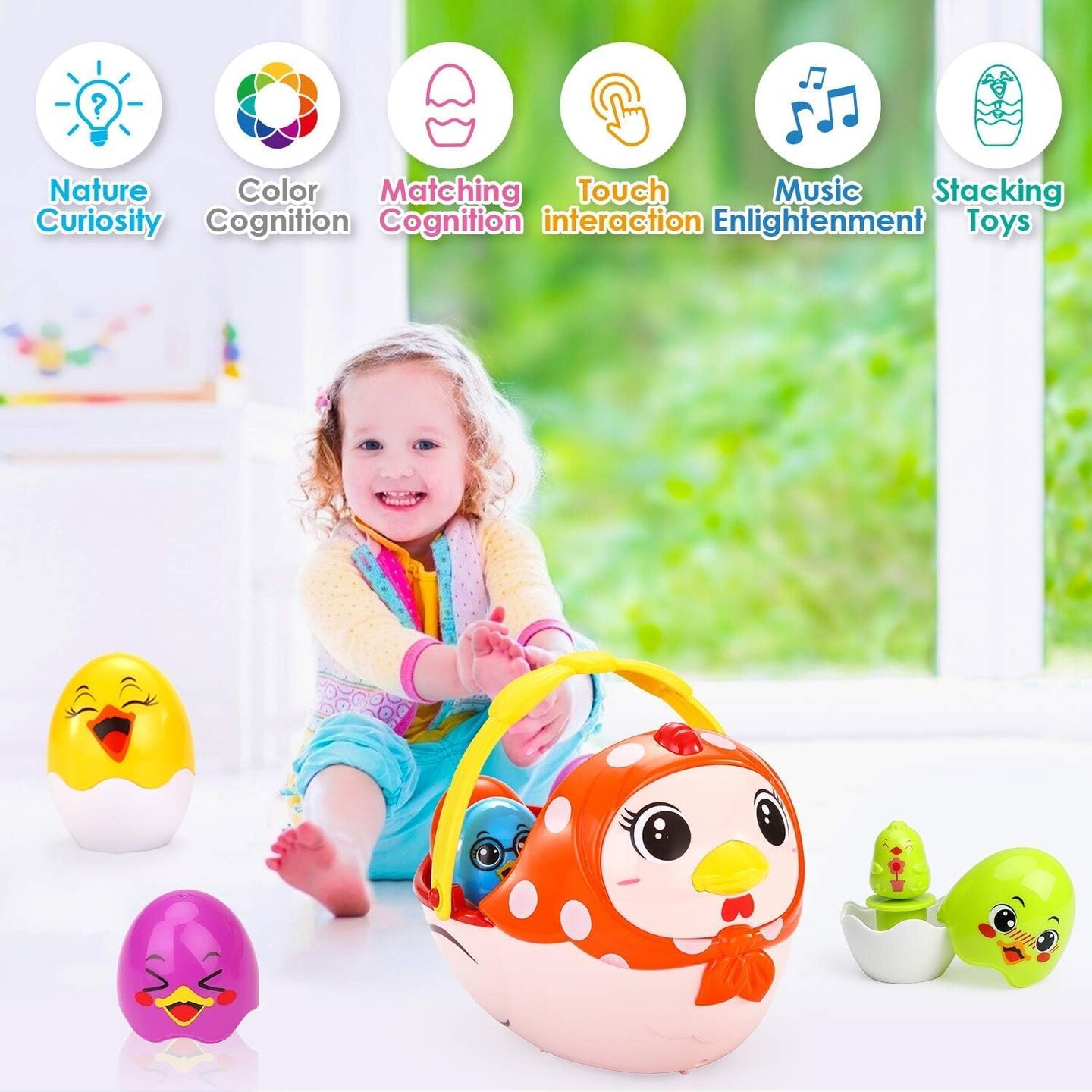 Easter Egg Toys Gift for Toddlers, Easter Basket Stuffers for Kids with Lights Music, Plastic Easter Eggs Filled with Toys