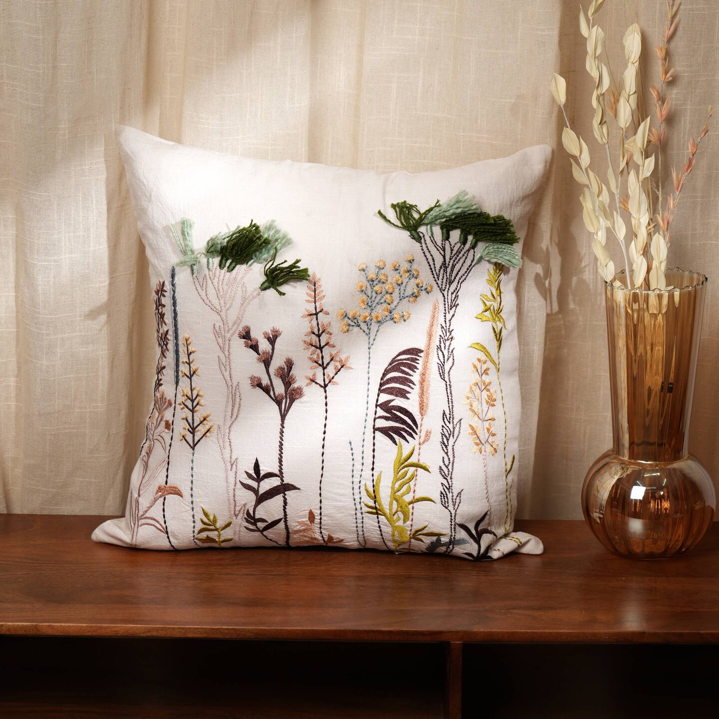 Botanical Bloom Decorative Pillow-Cushion 18X18&#x22; - Elegant Throw Pillow for Living Room, Bedroom &#x26; Home Decor