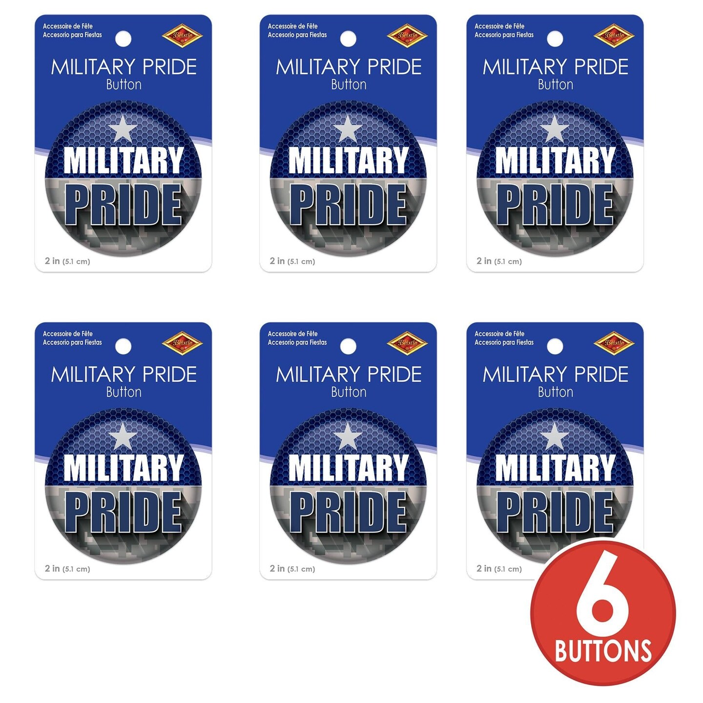 6 Pack Beistle Military Pride Button- Navy