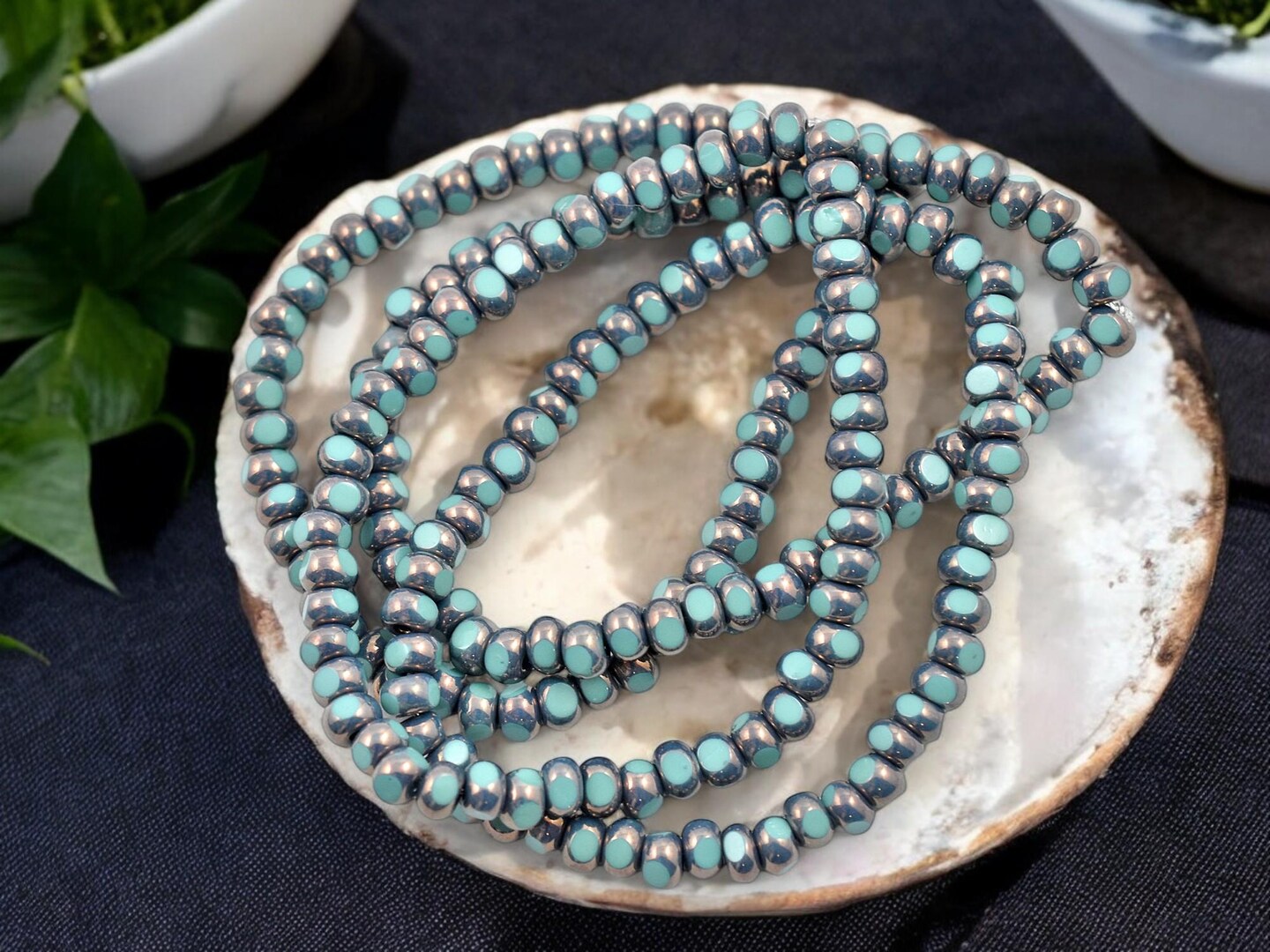 *50* 4x3mm Purple Bronze Washed Opaque Turquoise Trica Beads