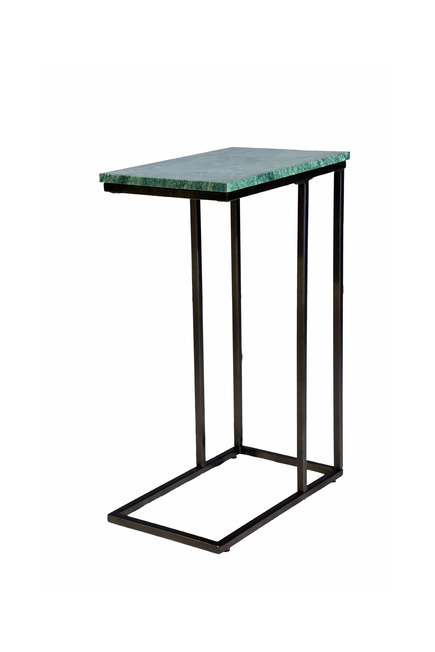 Green Marble &#x22;C&#x22; Table With Grey Metal Frame-24 Inch Height