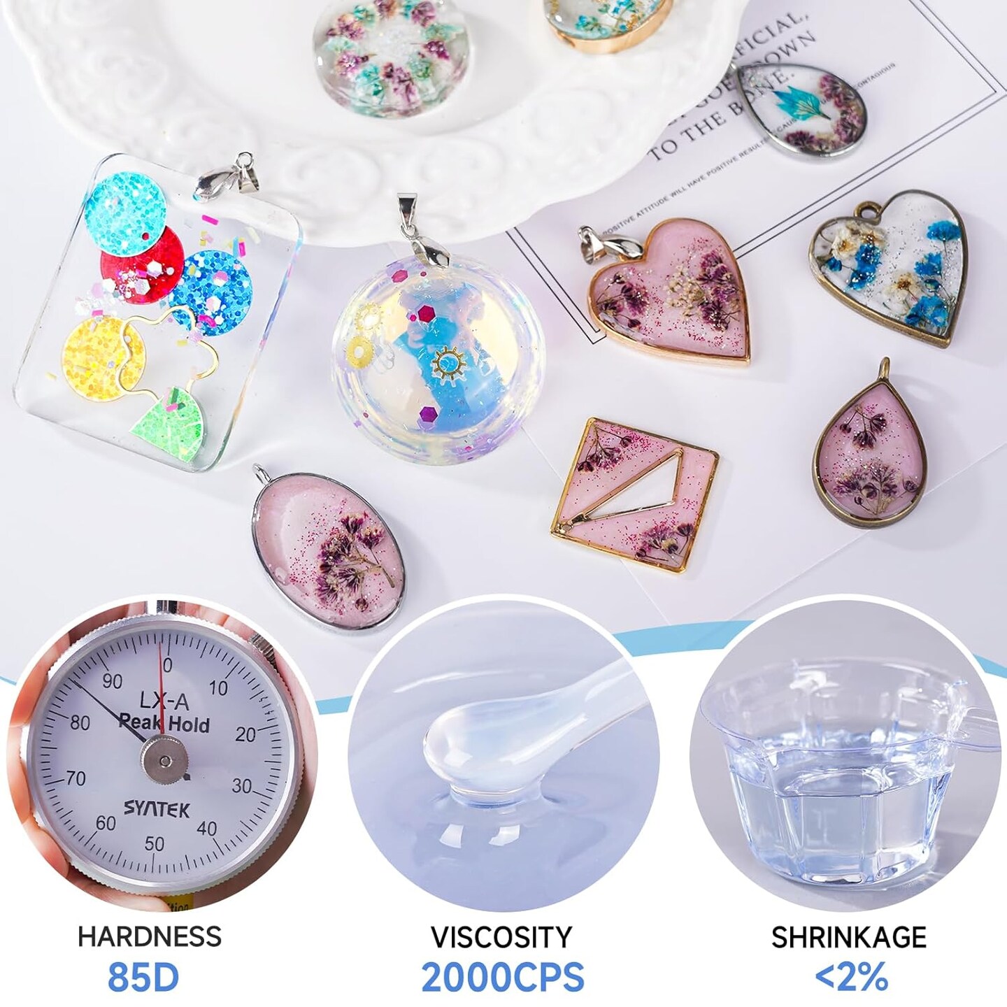 LET&#x27;S RESIN UV Resin, Upgraded 1500g Ultraviolet Epoxy Resin Clear, Odorless &#x26; Low Shrinkage UV Resin Hard with Silicone Measuring Cups, UV Resin Kit for Jewelry, UV Resin Molds, Craft Decoration