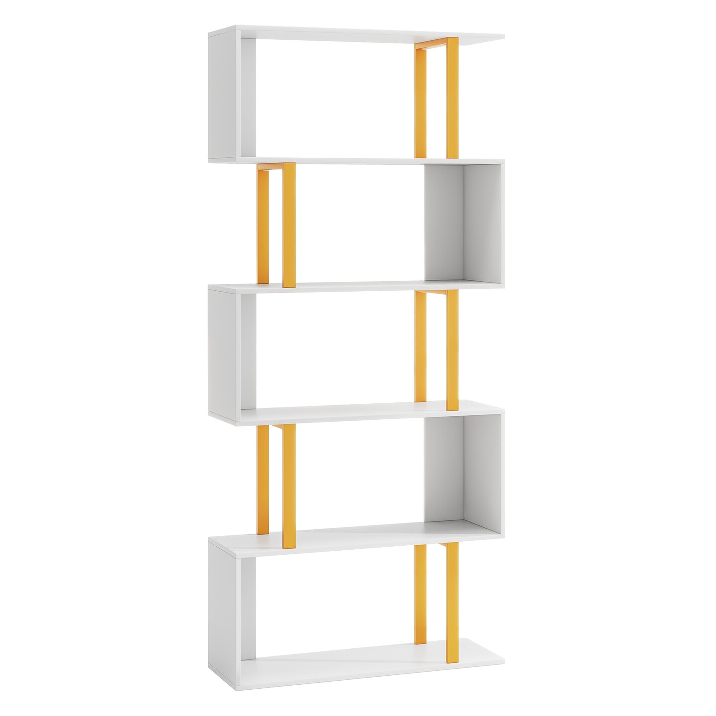 White-Gold Geometric Bookcase with Metal Frame and Anti-tipping Kits