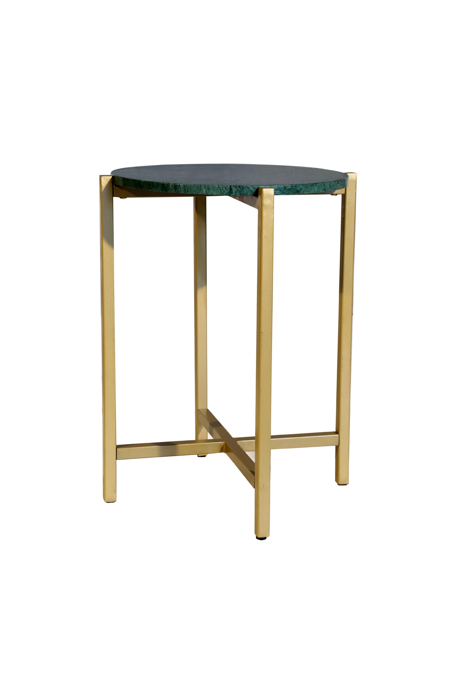 Side Table | Green Marble Table with Golden Metal Frame | 21" Height