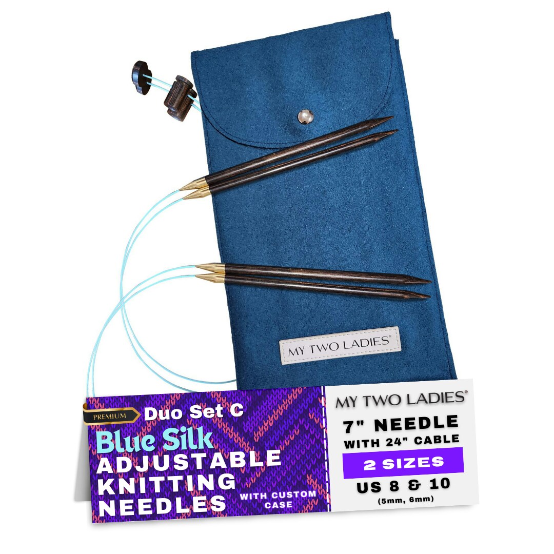 My Two Ladies | Blue Silk | Duo Set | Adjustable Knitting Needles | w/custom case