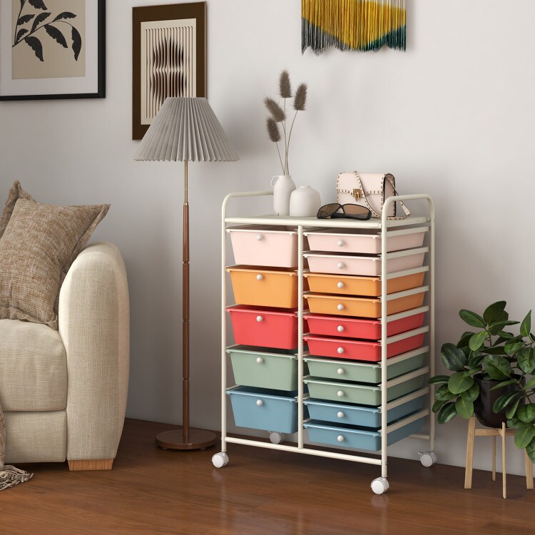 15-Drawers Multi-Use Rolling Storage Organizer Cart with Chrome Finish Steel Frame Perfect for Any Room