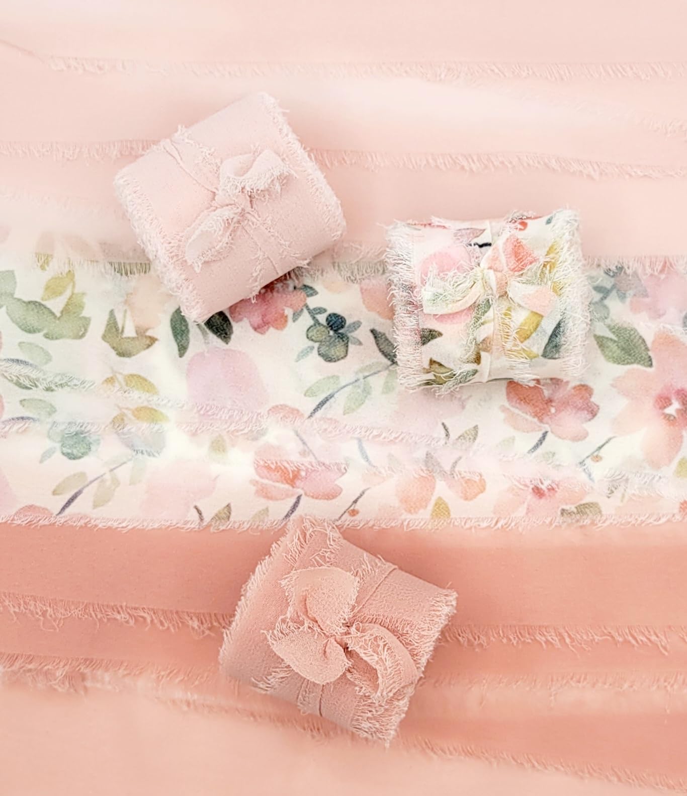 and Things Fringe Chiffon Ribbon 3 Rolls, 1.5 in X 6 yds, 18 yds Total, for Wedding Invitations, Bridal Bouquets, Gift Wrapping, Floral Arrangements, Crafts, (Soft Nude, Deep Nude, Floral)