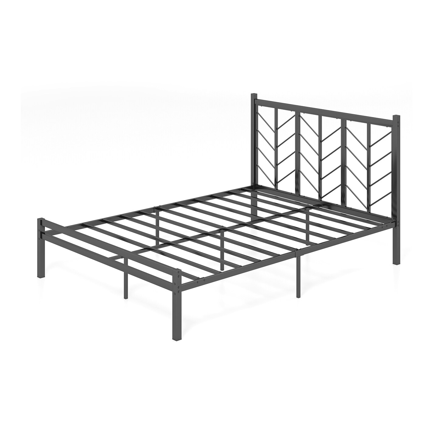 Black Platform Bed with Branches Shape Headboard Design and Metal Frame