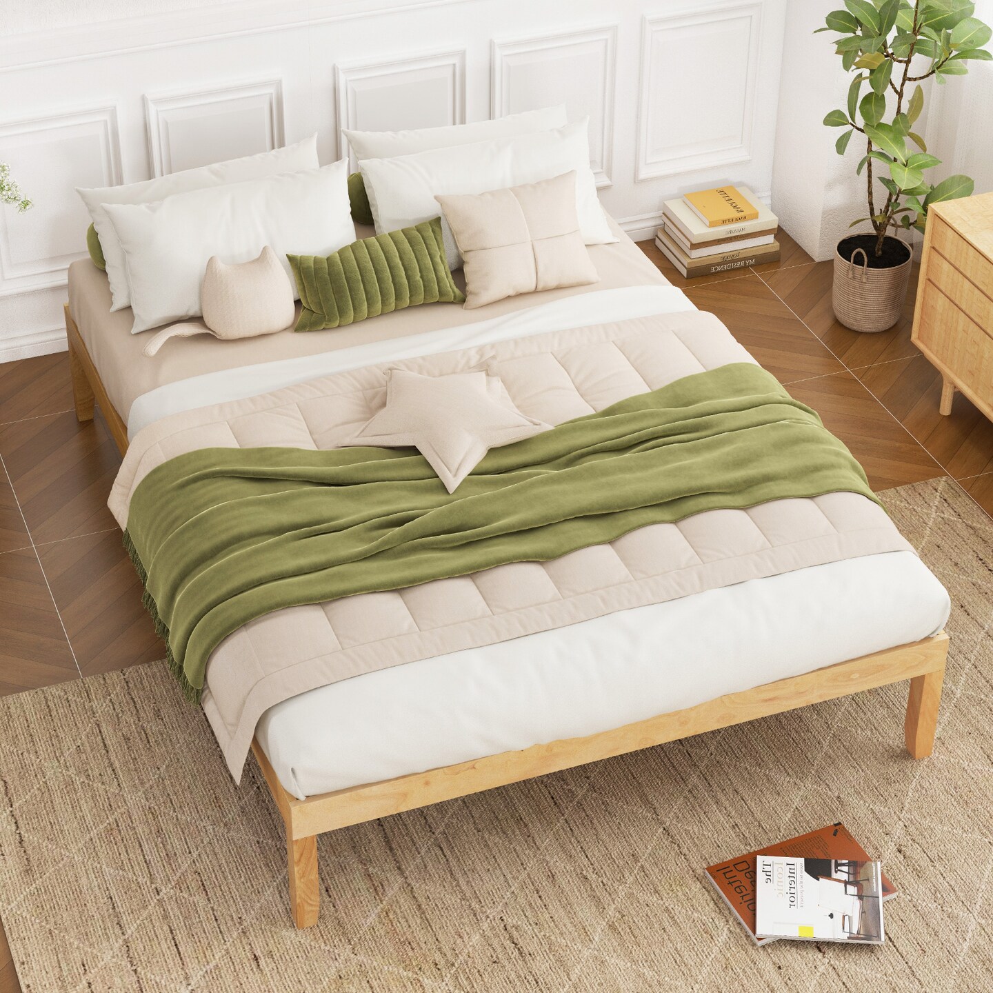 Full Size Bed Frame with Wooden Slats Support and Rubber Wood Legs Perfect for Dorm Room