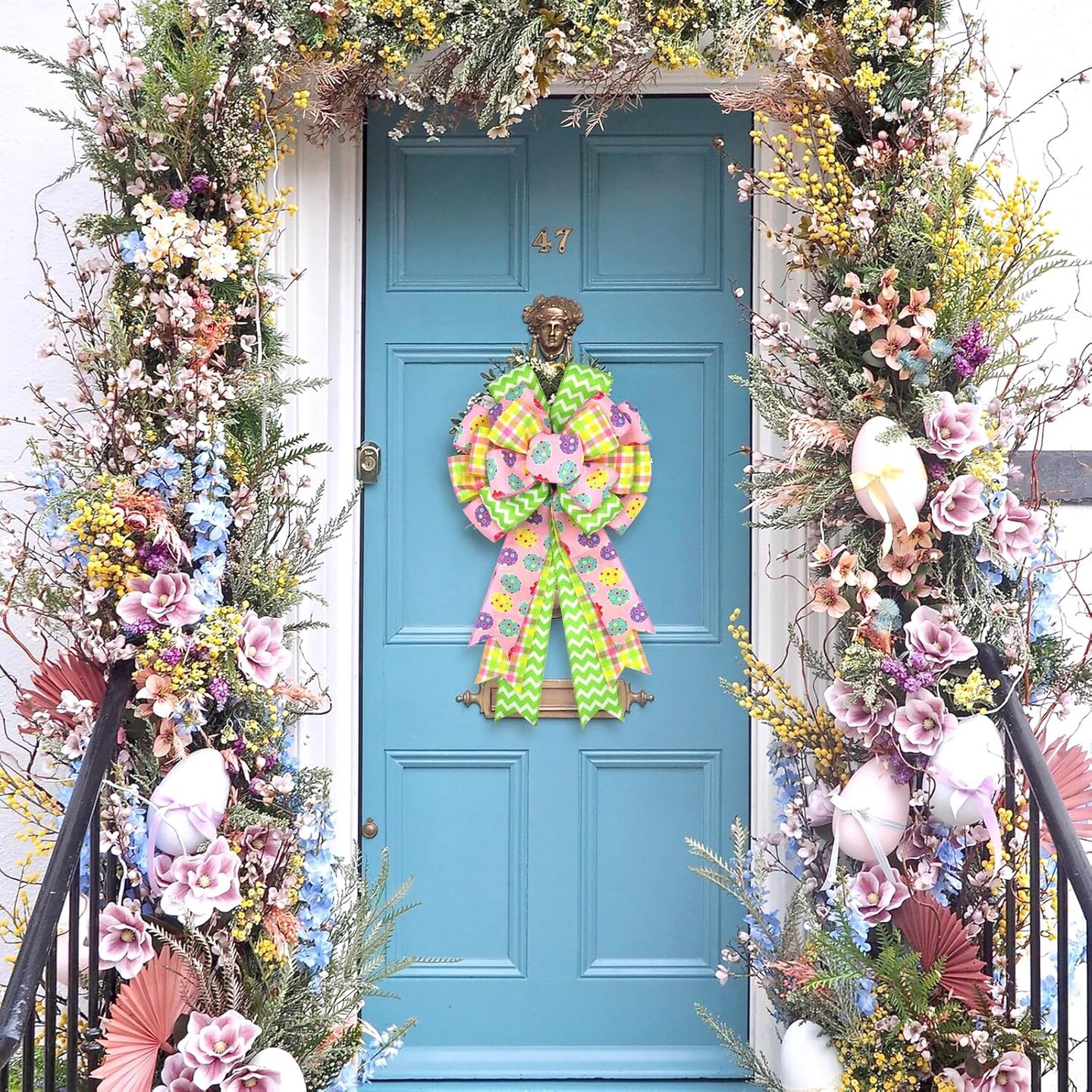 Large Easter Bows for Wreath 20x11 Inch, 2 Pack Pre-Tied Easter Egg Wired Ribbon Bow, Big Tree Topper Bow for Front Door Indoor Outdoor Spring Summer Decoration (Yellow)